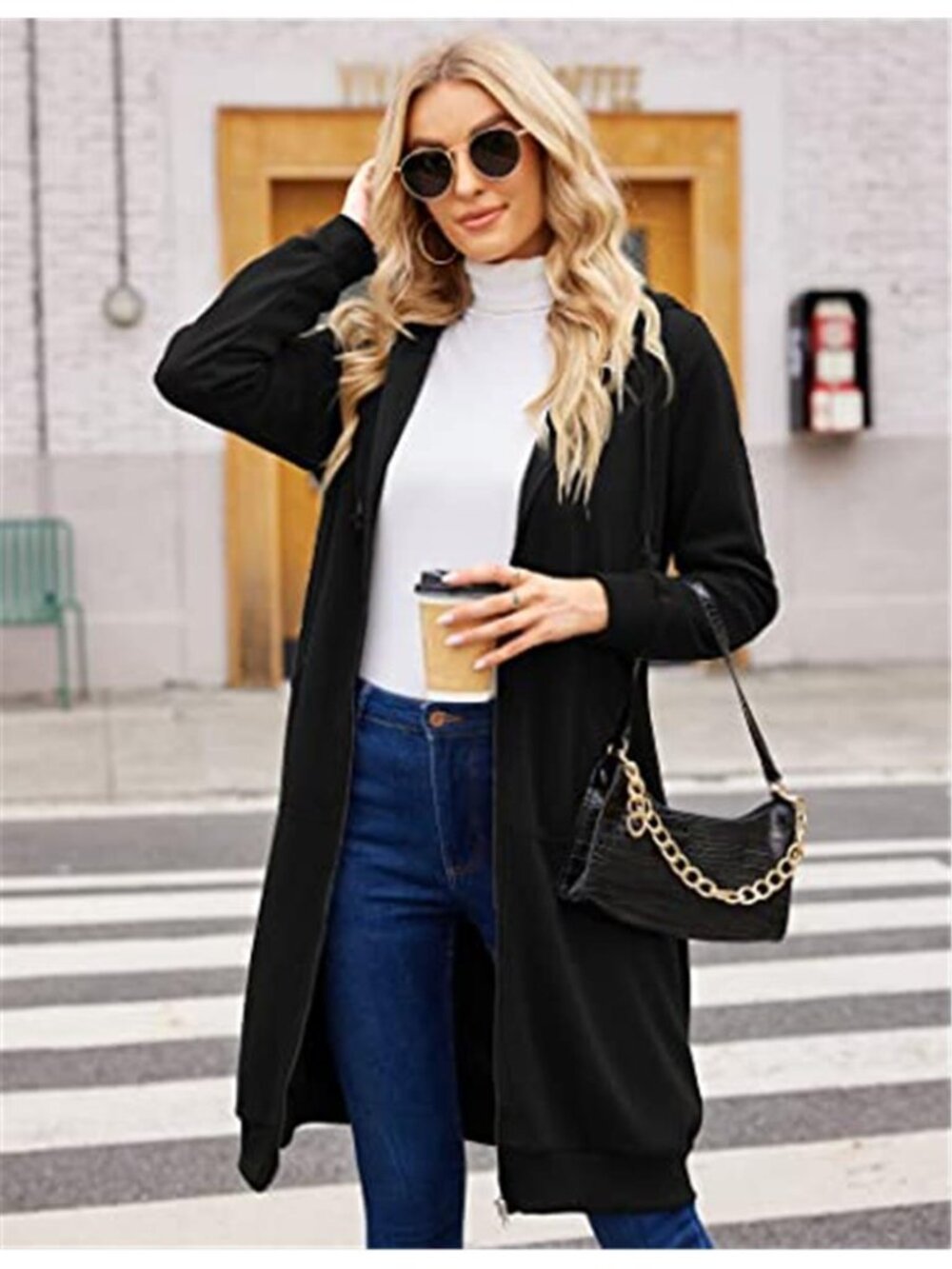 Women's Casual Zip up Fleece Hoodie Tunic Sweatshirt Long Hoodie Jacket - Picture 4 of 6